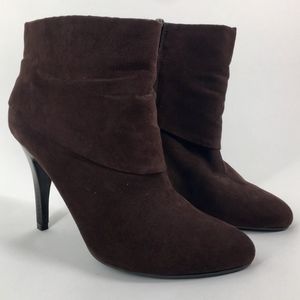 MARC FISHER Brown Suede Fold-Over Booties Size 7.5